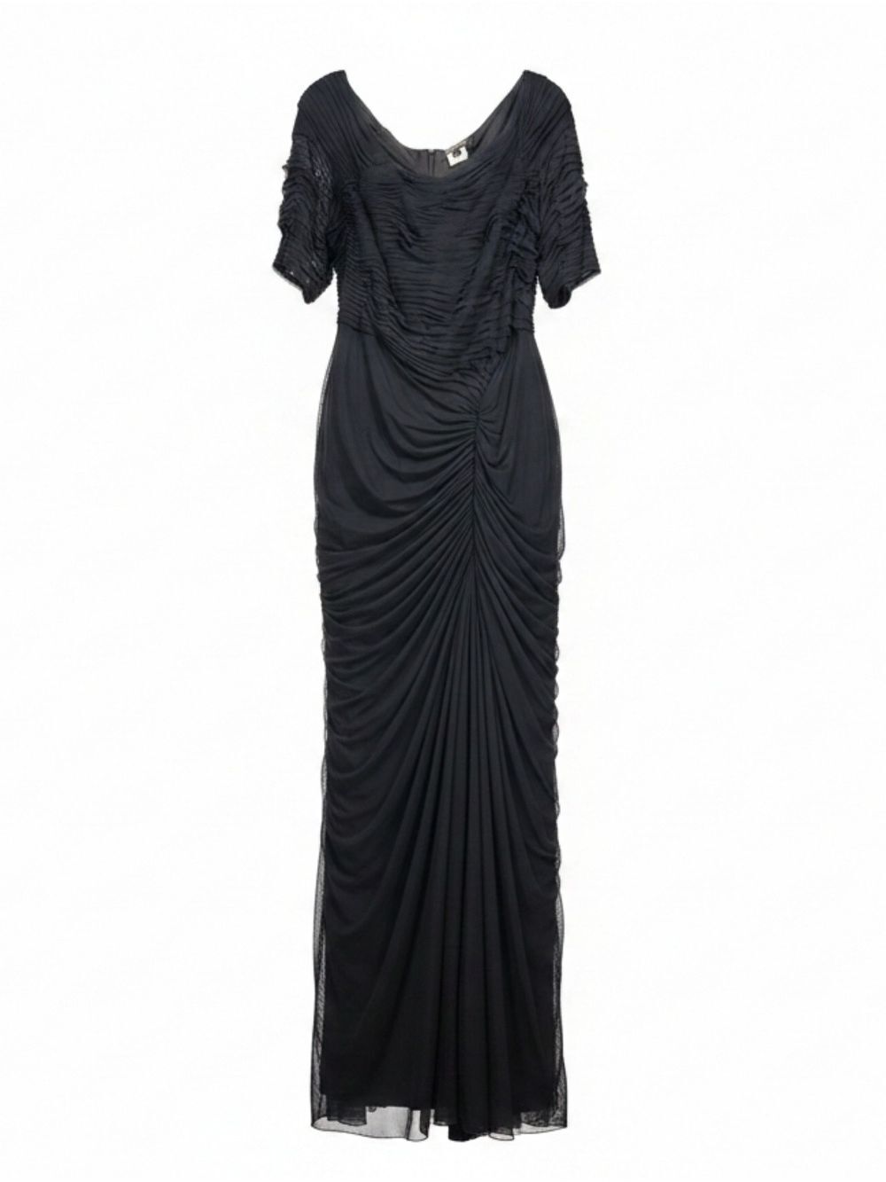 Tadashi Shoji Too Black Ruched Mesh Maxi Dress Gown - Women Size 3X MOB Formal